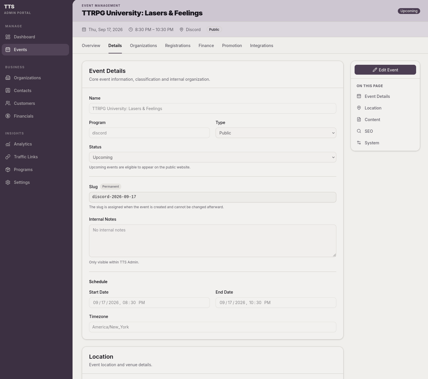 The Tabletop Society admin portal